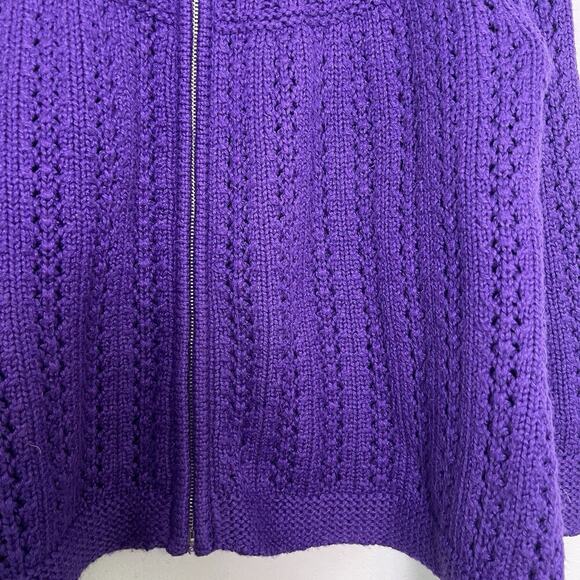 Talbots Womens Cable Knit Zip Up Cardigan Petite Plus Sz 2X Purple Essential - Picture 3 of 14